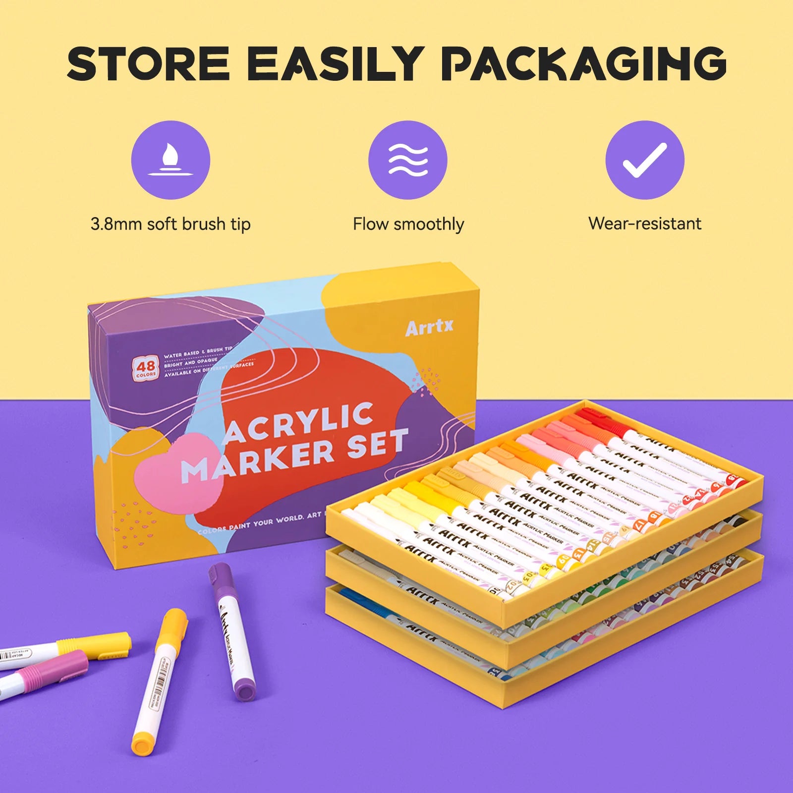 Arrtx 48 krāsu akrila pildspalvas ar otas tipa galu