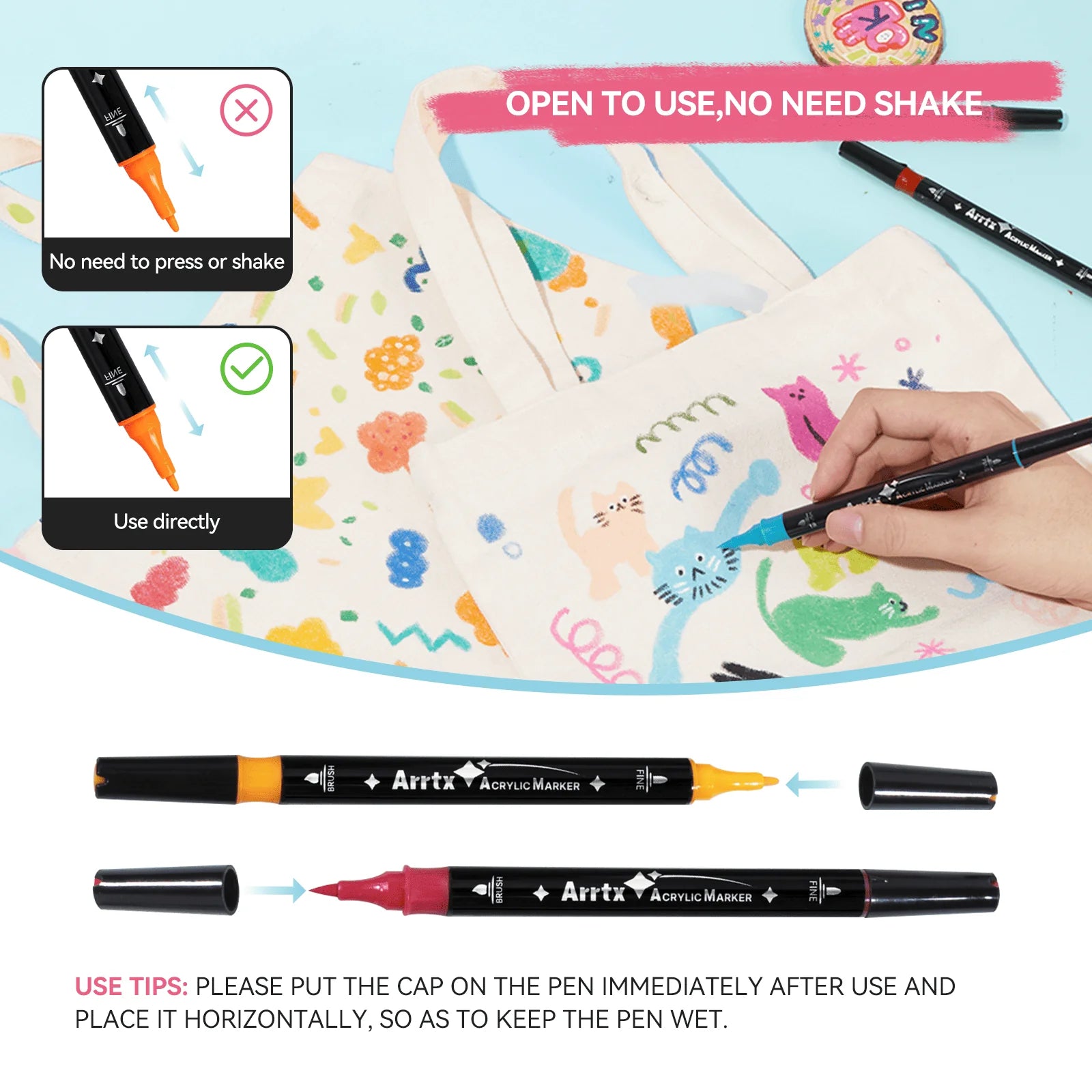 Акриловые маркеры - фломастеры Arrtx, 64 цвета