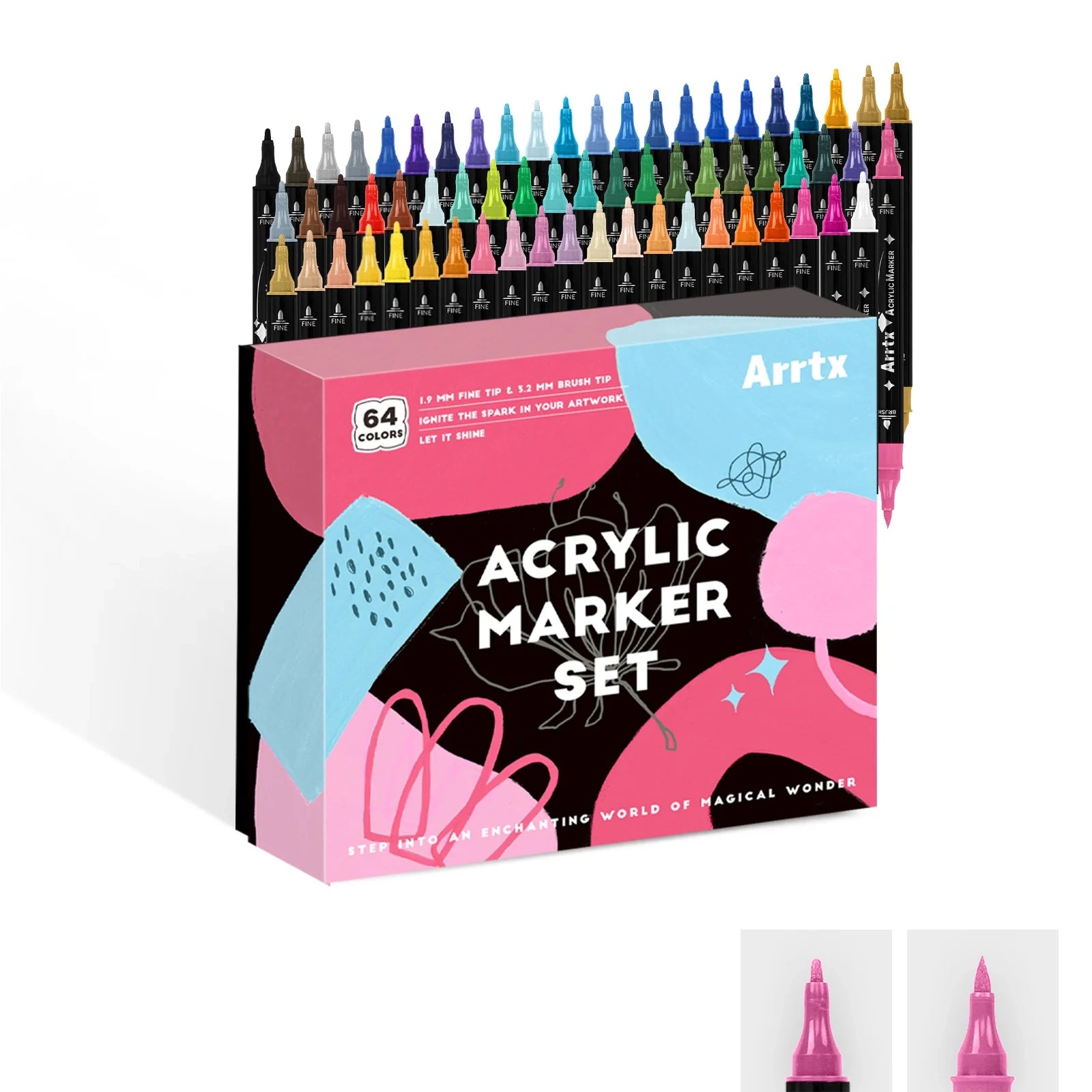 Акриловые маркеры - фломастеры Arrtx, 64 цвета