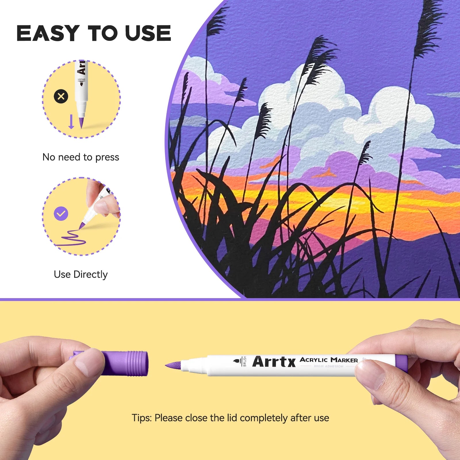 Arrtx 48 krāsu akrila pildspalvas ar otas tipa galu