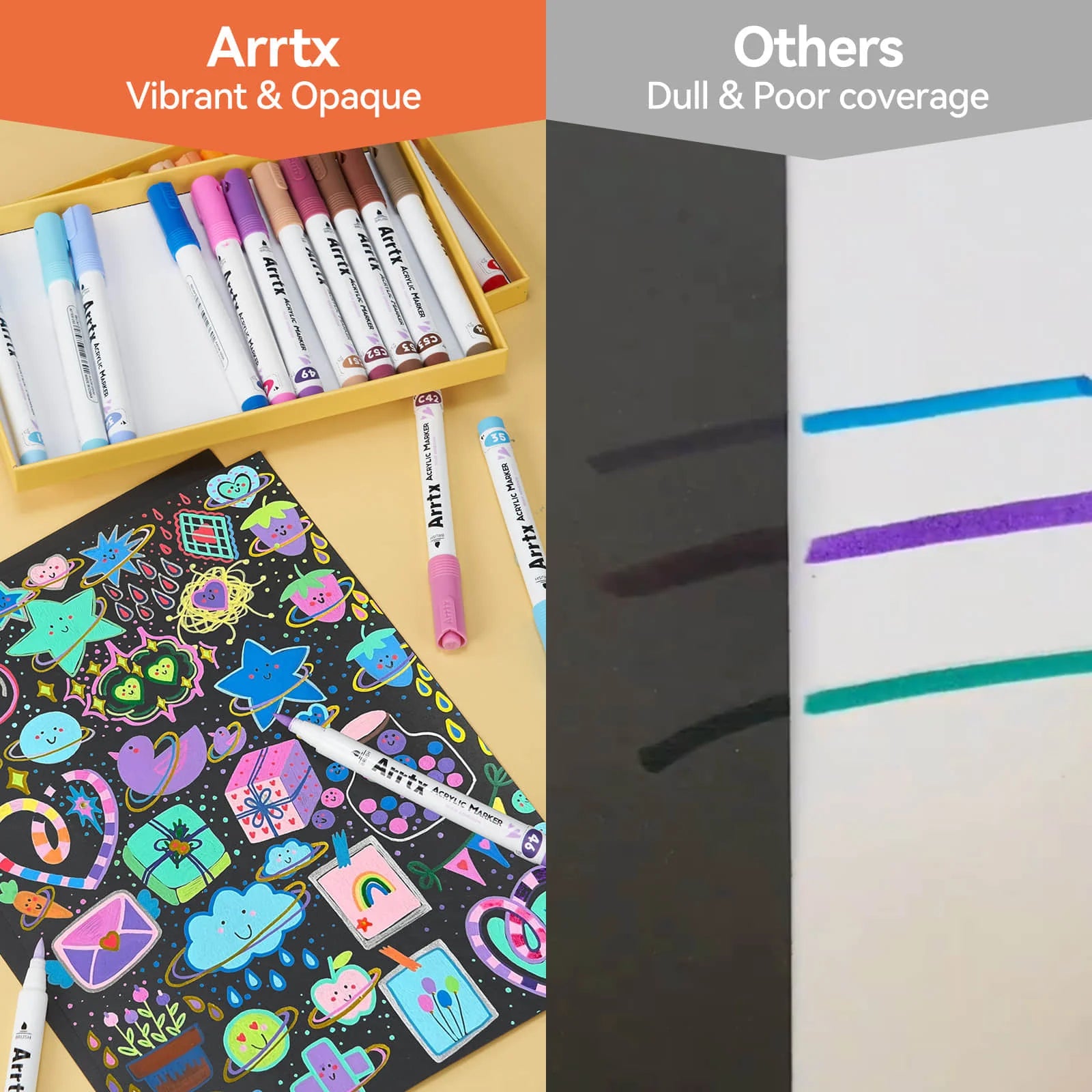 Arrtx 48 krāsu akrila pildspalvas ar otas tipa galu