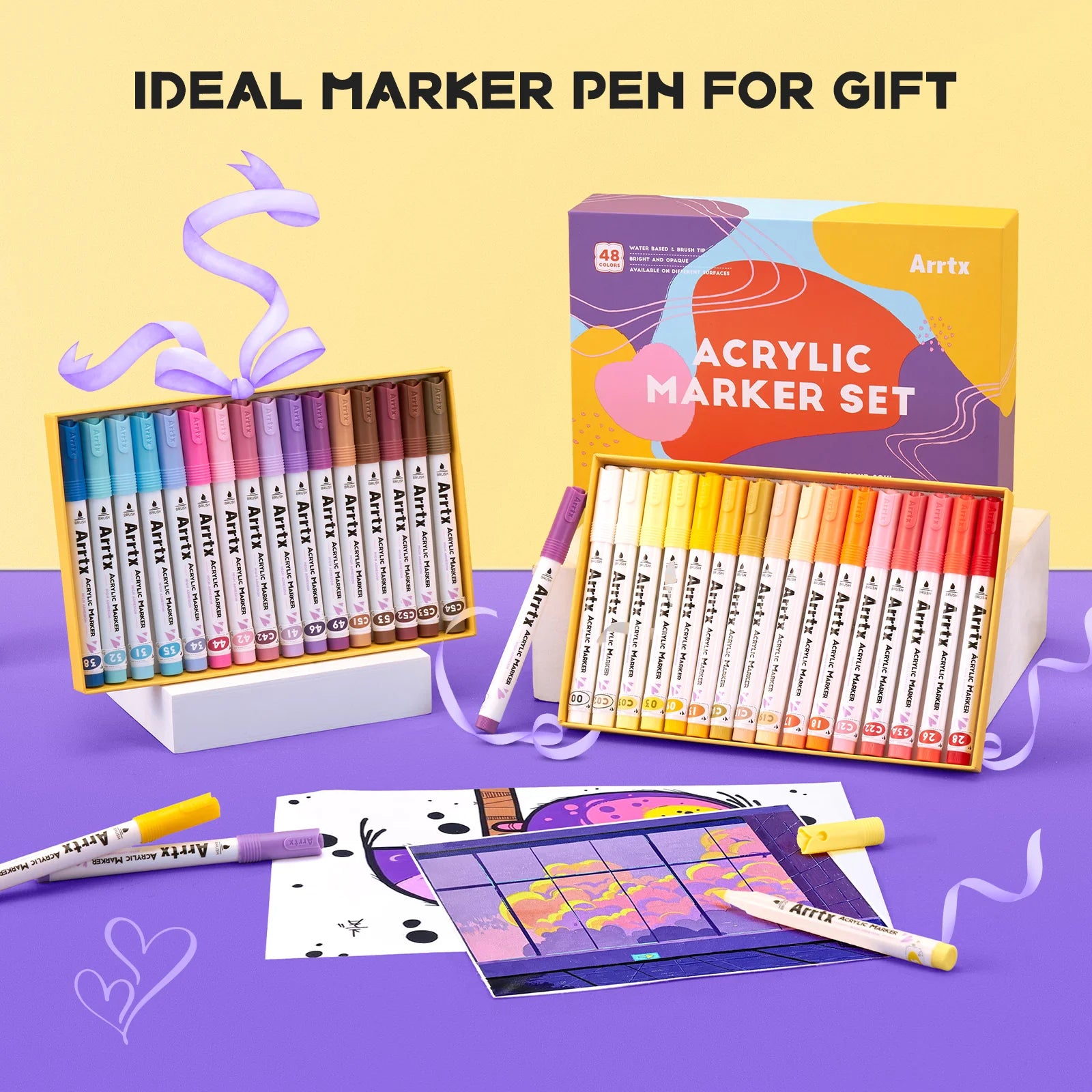 Arrtx 48 krāsu akrila pildspalvas ar otas tipa galu