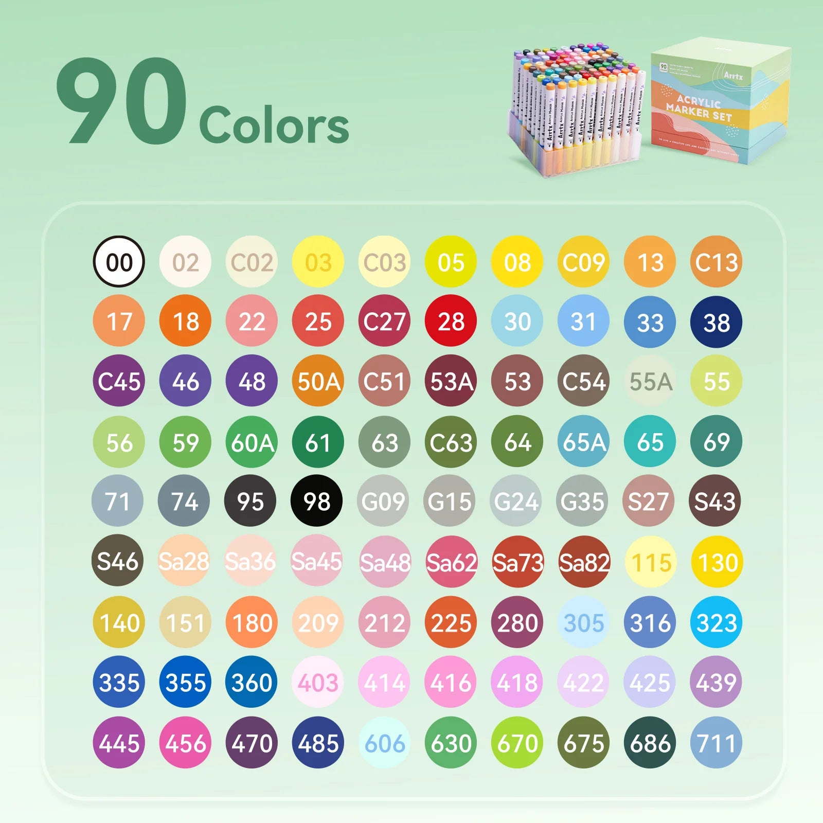 Акриловые маркеры - фломастеры Arrtx, 90 цвета (90B)