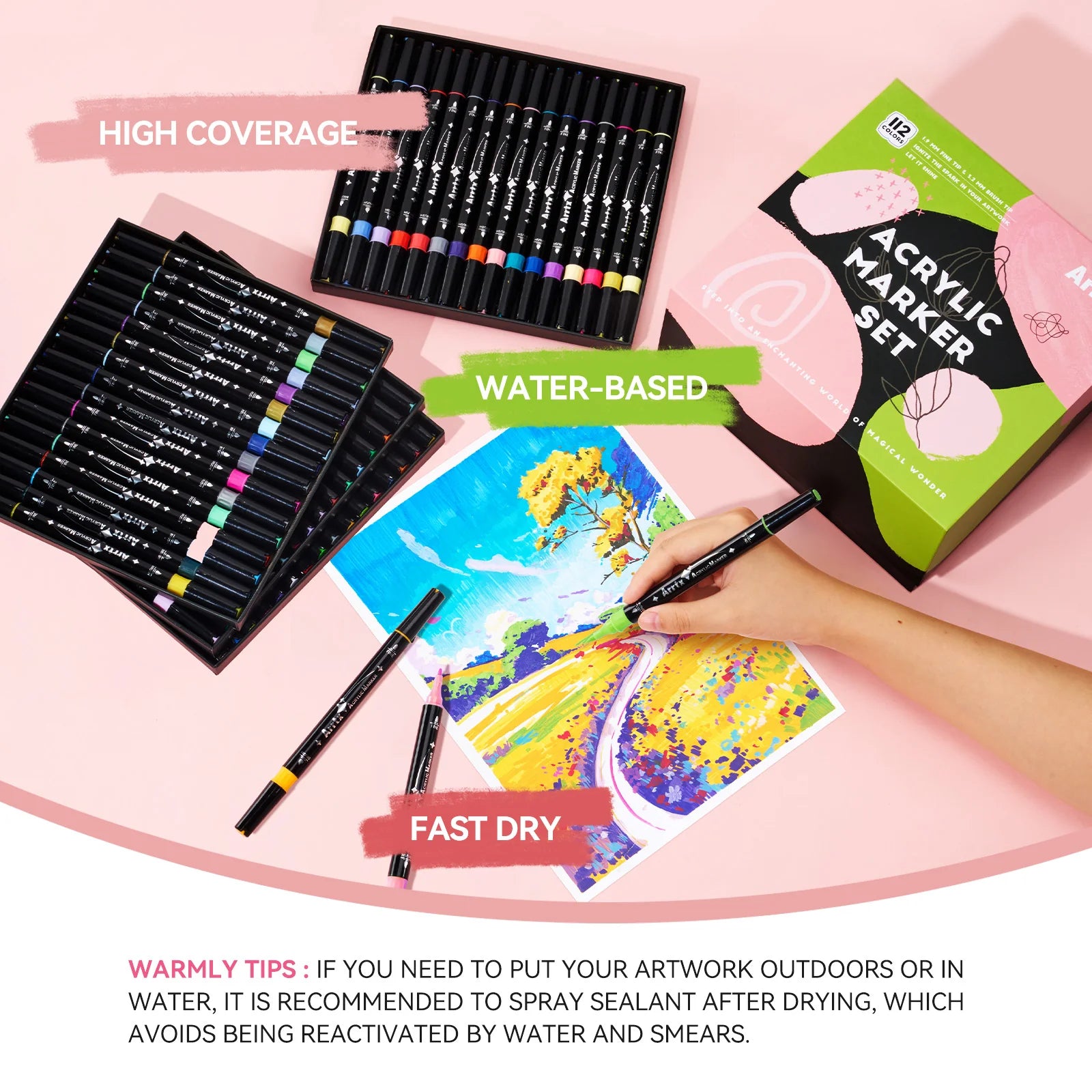 Akrüülmarkerid-viltpliiatsid Arrtx, 112 tk