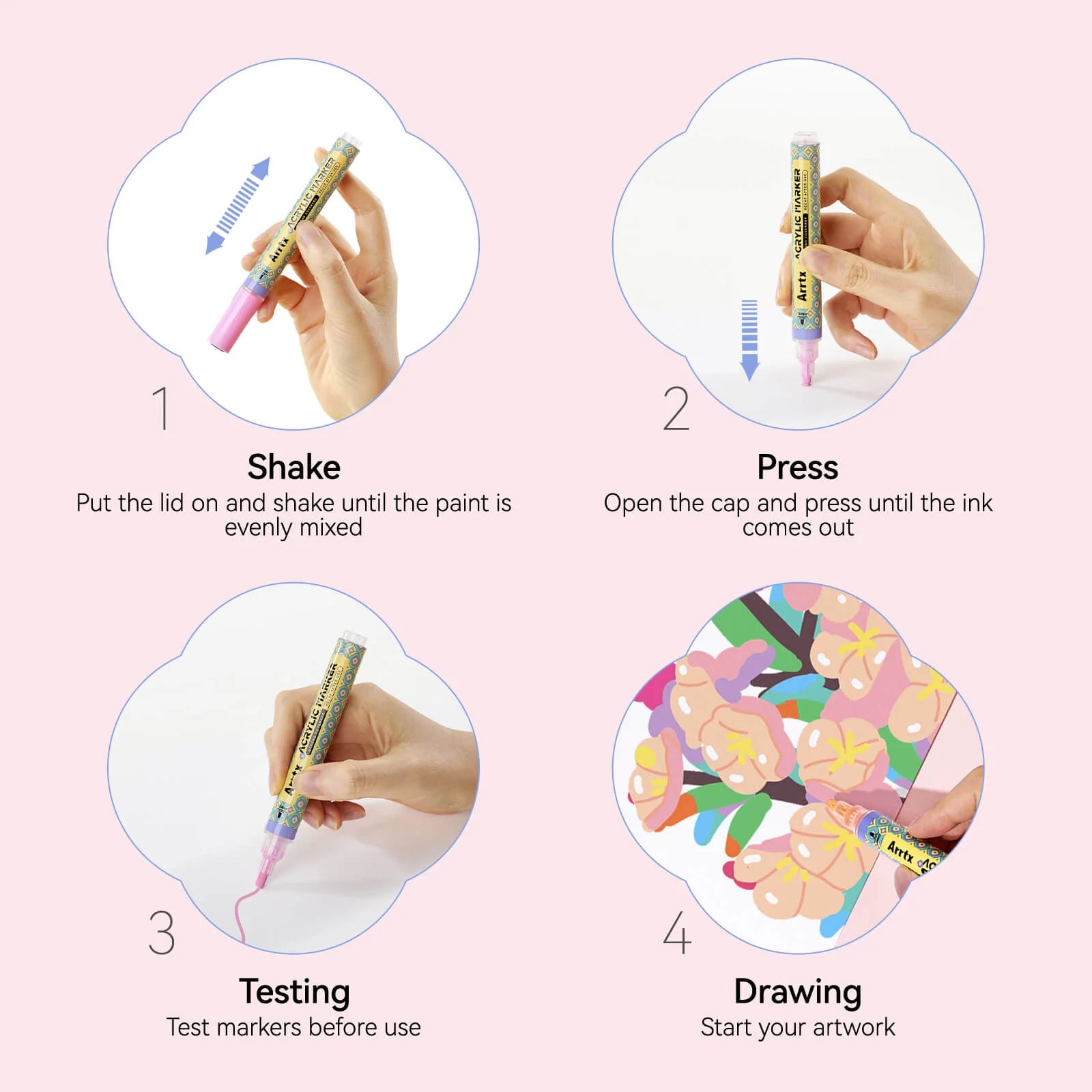 Arrtx 48 krāsu akrila marķieri (3mm gals)