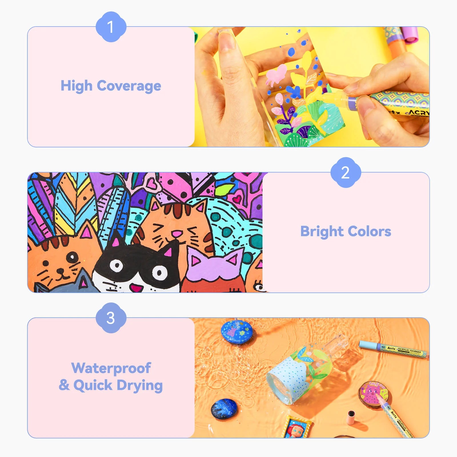 Arrtx 48 krāsu akrila marķieri (3mm gals)