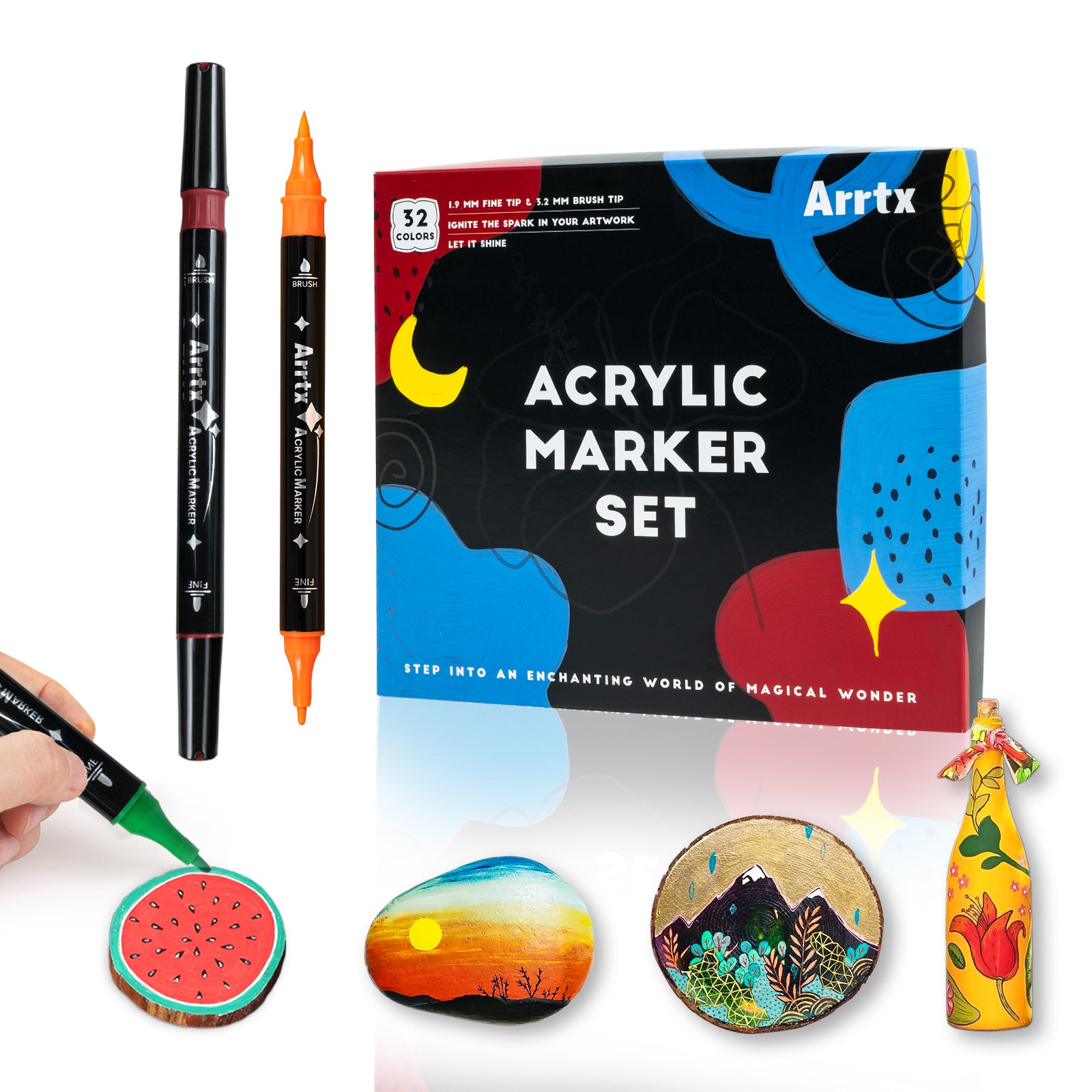 Arrtx 32 krāsu akrila marķieri, otas un smalkais gals (divpusējas)