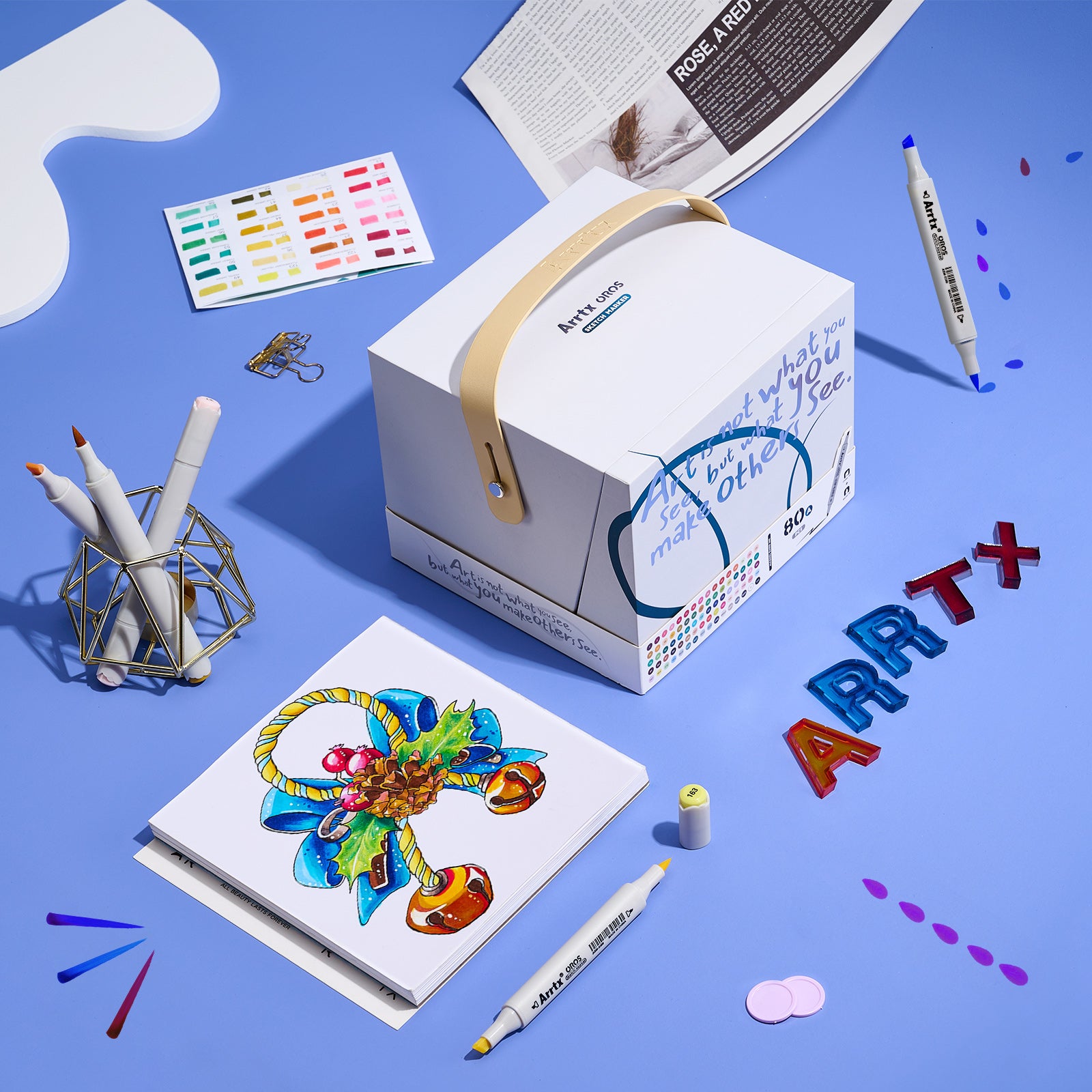 Kahepoolsed markerid-viltpliiatsid ARRTX Oros, 80 värvi