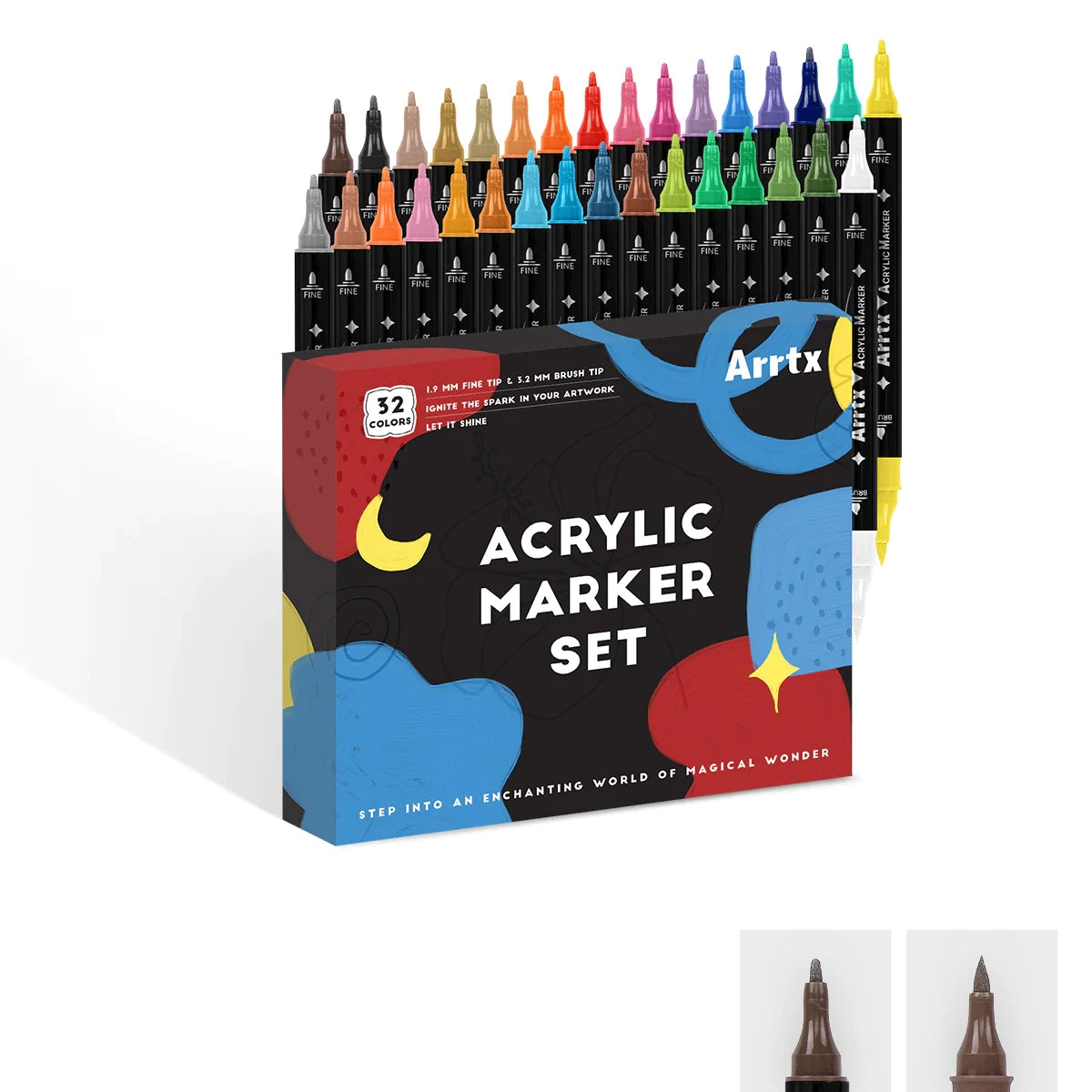 Arrtx 32 krāsu akrila marķieri, otas un smalkais gals (divpusējas)