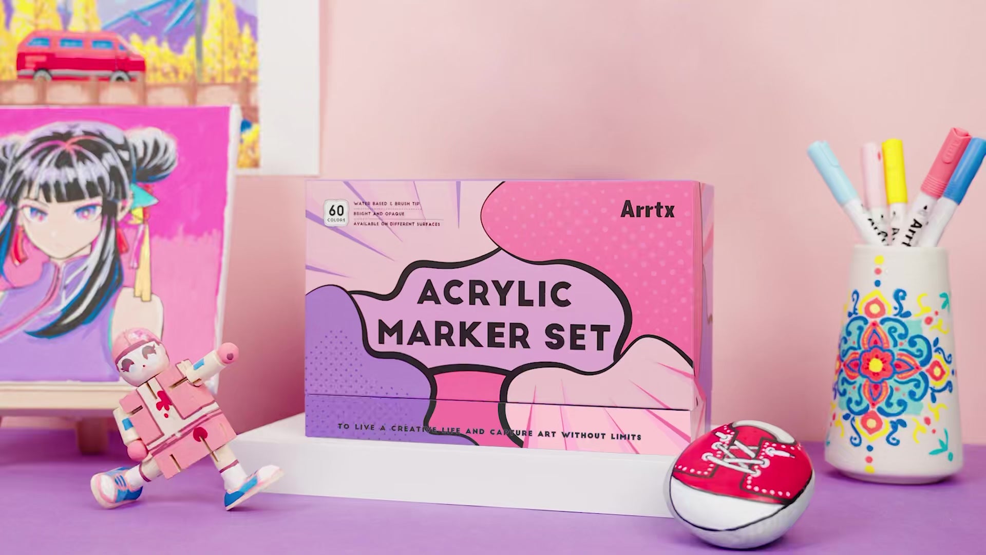 Акриловые маркеры - фломастеры Arrtx, 60 цвета (60B)