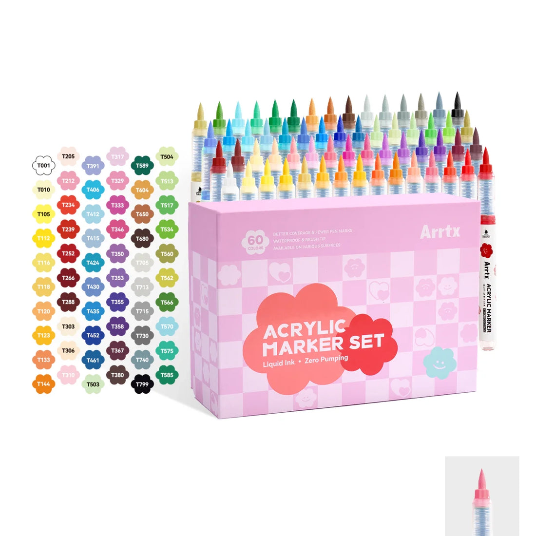 Arrtx 60 krāsu akrila marķieri ar otas galu un šķidro tinti