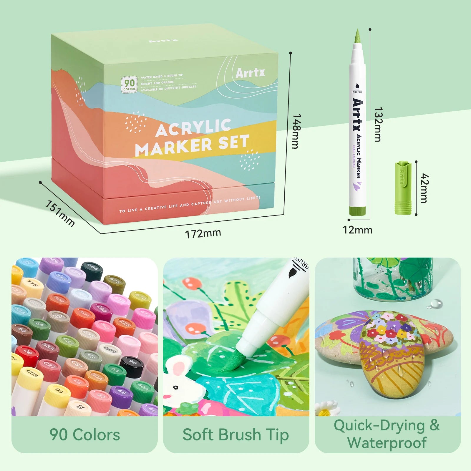 Akrüülmarkerid-viltpliiatsid Arrtx, 90 tk - 90B