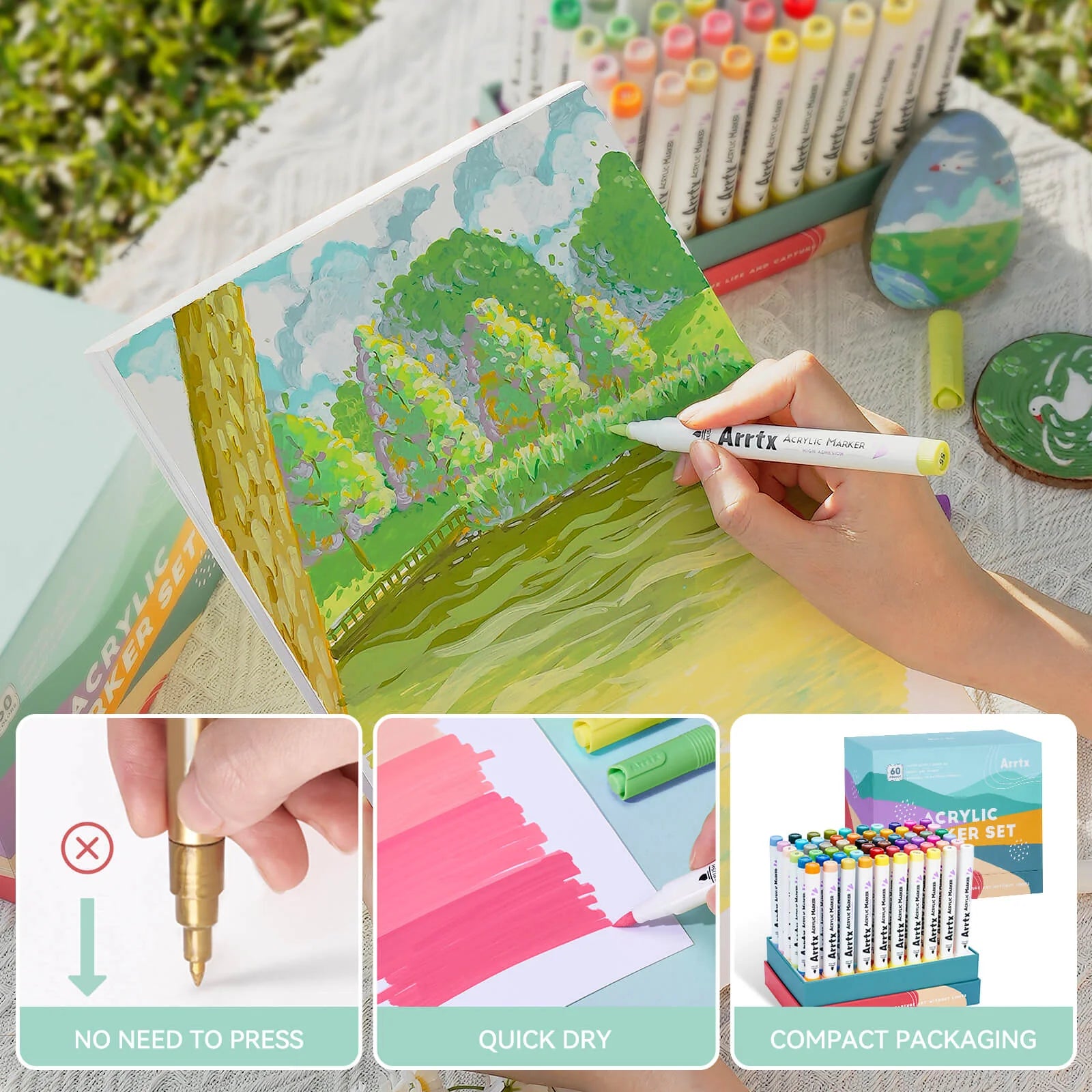 Akrüülmarkerid-viltpliiatsid Arrtx, 60 tk - 60C