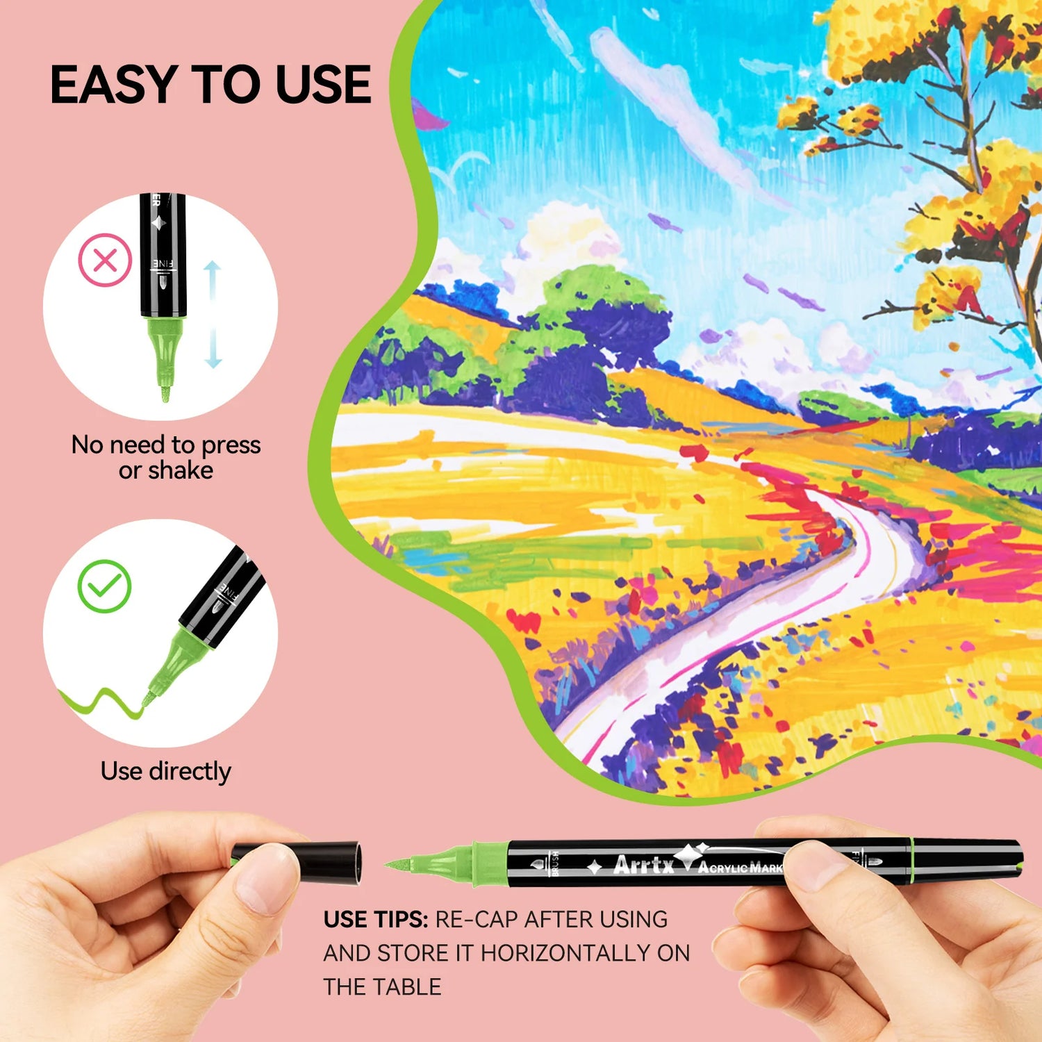 Akrüülmarkerid-viltpliiatsid Arrtx, 112 tk