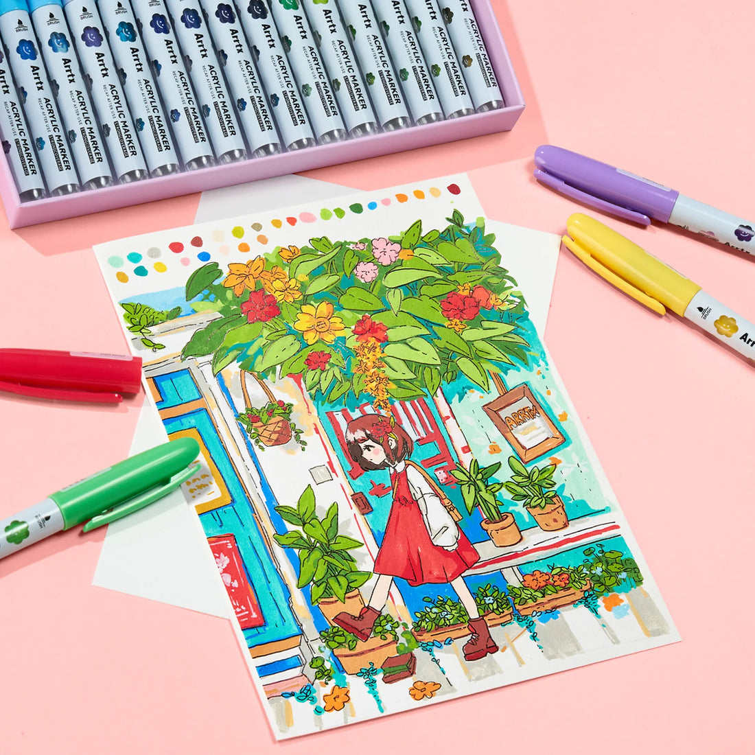 Arrtx 60 krāsu akrila marķieri ar otas galu un šķidro tinti