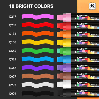 Arrtx 10 krāsu jumbo akrila marķieri (15 mm plats gals)