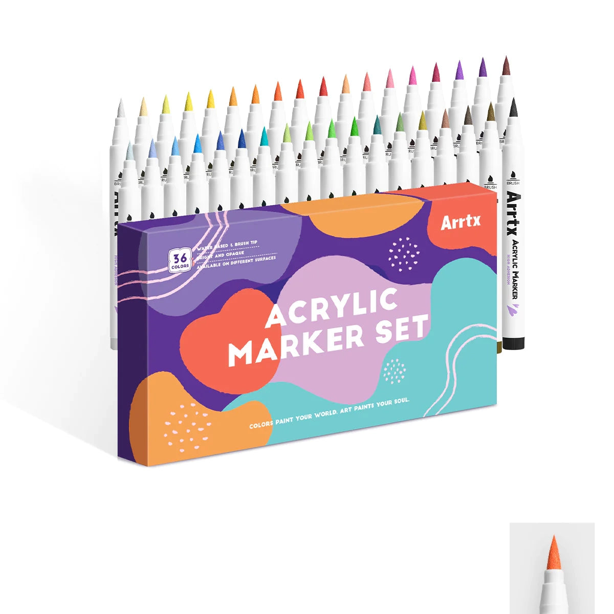 Arrtx 36 Colors Acrylic Paint Markers Brush Tip Paint Pens 36D